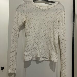 Brandy Melville Cream Long Sleeve Thermal Top with Small Brown Floral Dots